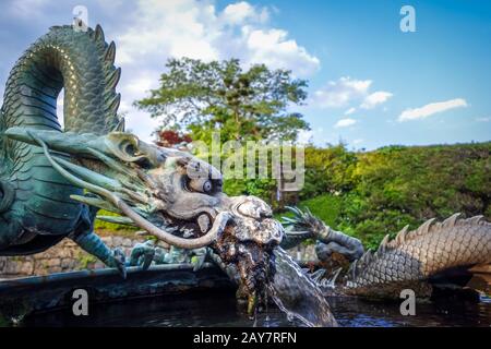 Traditionelle japanische Drachen Brunnen, Nikko, Japan Stockfoto