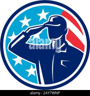 Amerikanischer Soldat Offizier salutierte Flag Circle Retro Stockfoto