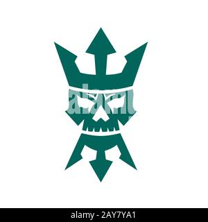 Neptun Schädel Trident Bart und Krone Symbol Stockfoto