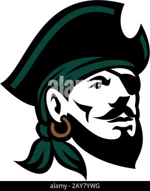 Pirate Kopf Augenklappe suchen Retro Stockfoto