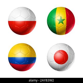 Russland Fußball 2018 Gruppe H Flags auf Fußball Bälle Stockfoto