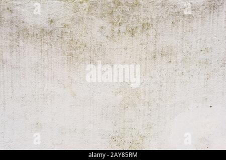 Strukturierter Hintergrund einer gefliesten Wand mit Spuren von Feuchtigkeit in Form eines grünen Pilzes vertikale Spuren. Grunge Textur Stockfoto