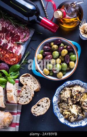 Spanische Tapas-Auswahl Stockfoto