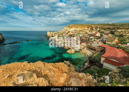 Berühmtes Popeye Village in Anchor Bay, Malta Stockfoto