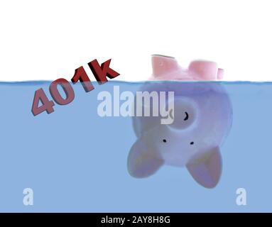 Auf den Kopf gestellt 401k piggy Bank Stockfoto