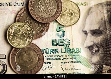 Türkische Lira (Türkische Türkische Türkische Parasi) Stockfoto