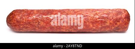 Geräucherte Wurst auf Weiß Stockfoto