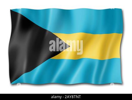 Bahamaische Flagge isoliert auf Weiß Stockfoto