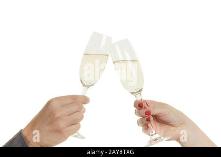Toasten Sie zusammen mit Sekt oder Champagner und feiern Sie Stockfoto