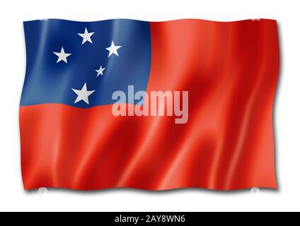 Samoa-Flagge isoliert auf Weiß Stockfoto
