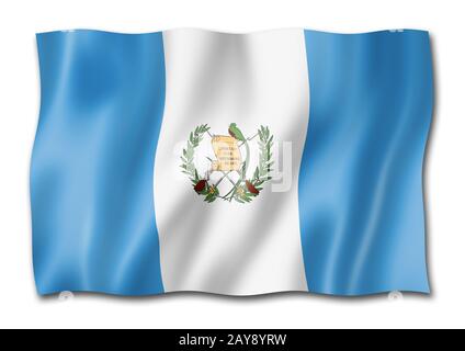 Guatemaltekische Flagge isoliert auf Weiß Stockfoto