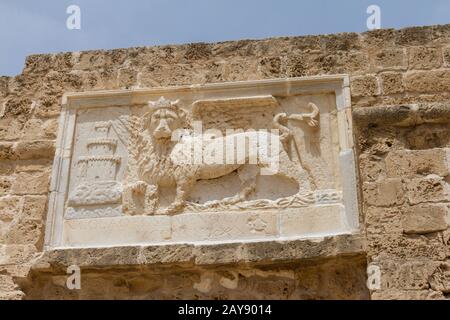 Skulptur des geflügelten Löwen von St. Markus in Famagusta, Zypern Stockfoto