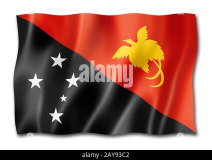 Papua-Neuguinea-Flagge isoliert auf Weiß Stockfoto