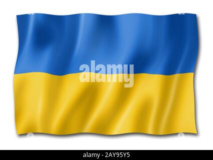 Ukrainische Flagge isoliert auf Weiß Stockfoto