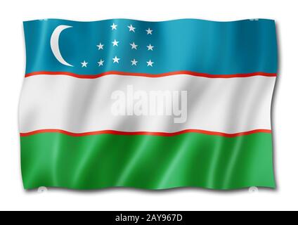 Usbekistan Flagge isoliert auf weiß Stockfoto