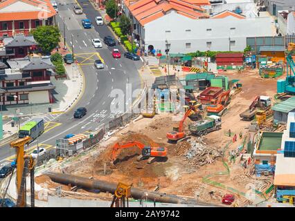 Straßenbaustelle in Singapur Stockfoto