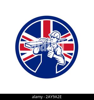 Britische Lumberyard Arbeiter Union Jack Flagge Symbol Stockfoto