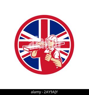 Britische Holzplatz Arbeiter Union Jack Flagge Symbol Stockfoto