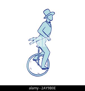 Circus Performer Riding Einrad Drawing Stockfoto