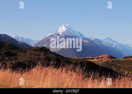 Straße zum Mount Cook, Südalpen, Neuseeland Stockfoto