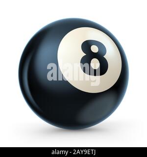 Schwarze Pool Spiel Ball mit der Nummer 8. 3D Stockfoto