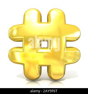 Hashtag, Anzahl Mark 3D-goldenen Zeichen Stockfoto