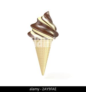 Weiche dienen, Schokolade und Vanille Eis. 3D Stockfoto