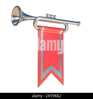 Fanfare silber Trompete und Red Flag 3D Stockfoto