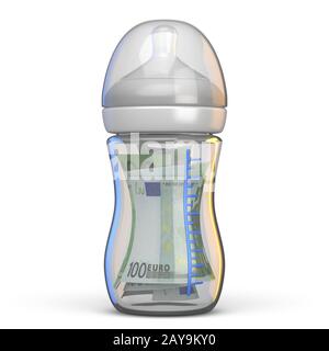 Baby Flasche voller Euroscheine 3D Stockfoto