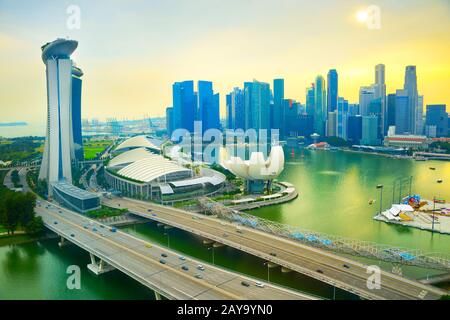 Skyline Singapore Downtown, Marina Bay Stockfoto