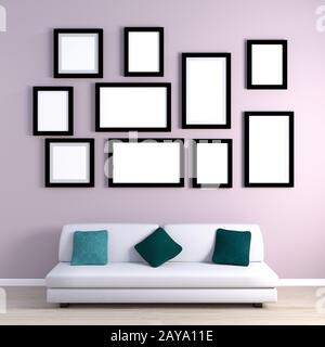 Leere Fotorahmen an der Wand Stockfoto