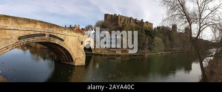 Panorama von Durham Framwellgate Bridge, Castle and Cathedral, England, Großbritannien Stockfoto