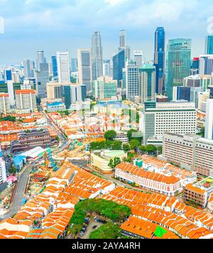 Blick auf die Innenstadt von Singapur, Chinatown Aerila Stockfoto
