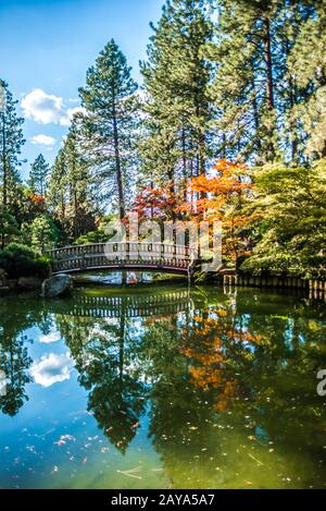 Der schöne japanische Garten im Manito Park in Spokane, Washingon Stockfoto