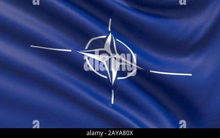 Die Flagge der North Atlantic Treaty Organization NATO. 3D-Darstellung. Stockfoto