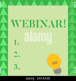 Konzeptionelles Handschreiben mit Webinar. Geschäftsfoto mit Seminar- oder anderen Präsentationstypen, die auf Inter stattfinden Stockfoto