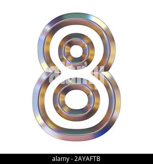 Chromschrift mit farbigen Reflexionen Nummer 8 ACHT 3D Stockfoto