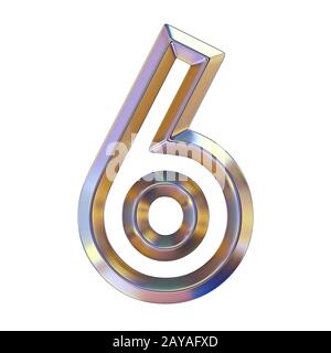 Chromschrift mit farbigen Reflexionen Nummer 6 SIX 3D Stockfoto