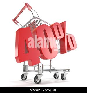 40% - 40% Rabatt im Warenkorb. Verkauf Konzept. 3D Stockfoto