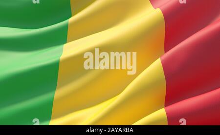 Winkte sehr detaillierte Close-up Flagge von Mali. 3D-Darstellung. Stockfoto