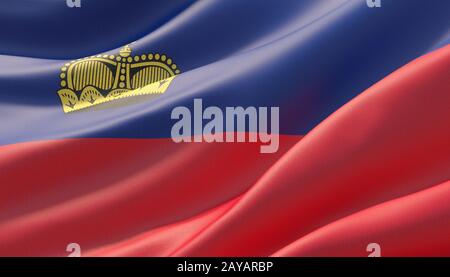 Winkte sehr detaillierte Close-up Flagge Liechtenstein. 3D-Darstellung. Stockfoto