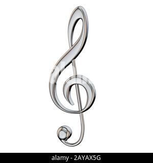 Silberfarbener Treble Clef 3D Stockfoto