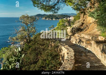 FUSSWEG CALAS LLORET DE MAR COSTA BRAVA KATALONIEN SPANIEN Stockfoto