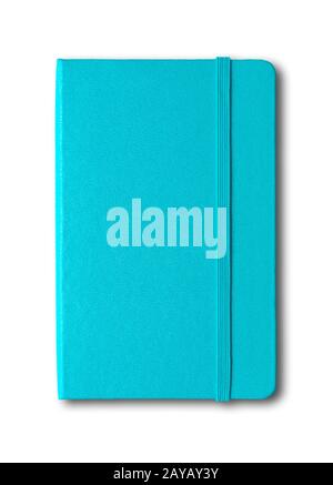 Aqua Blue geschlossenes Notebook isoliert auf weiß Stockfoto