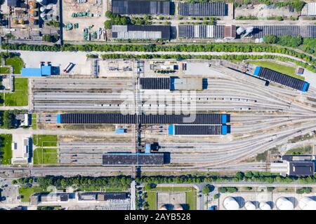 Luftansicht des Bahnhofs Stockfoto