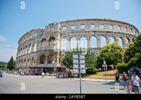 PULA, Kroatien - 3. Juli 2016: Die Pula Arena das Amphitheater in Pula, Kroatien Stockfoto