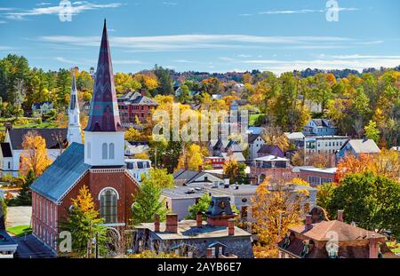 Skyline der Stadt Montpelier im Herbst, Vermont, USA Stockfoto