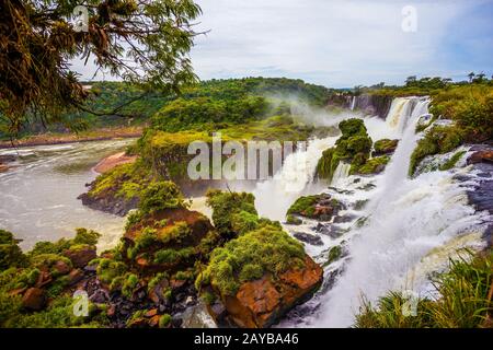 Leistungsstarke Jets der weltberühmten Wasserfälle Iguazu Stockfoto