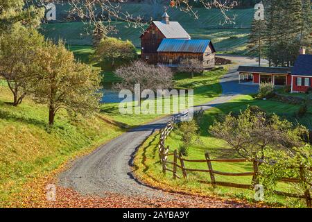 Sleepy Hollow Farm am sonnigen Herbsttag in Woodstock, Vermont, USA Stockfoto