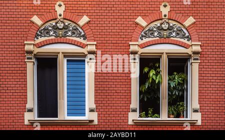 façade Detail eines Gemeindezentrums in Hof Stockfoto